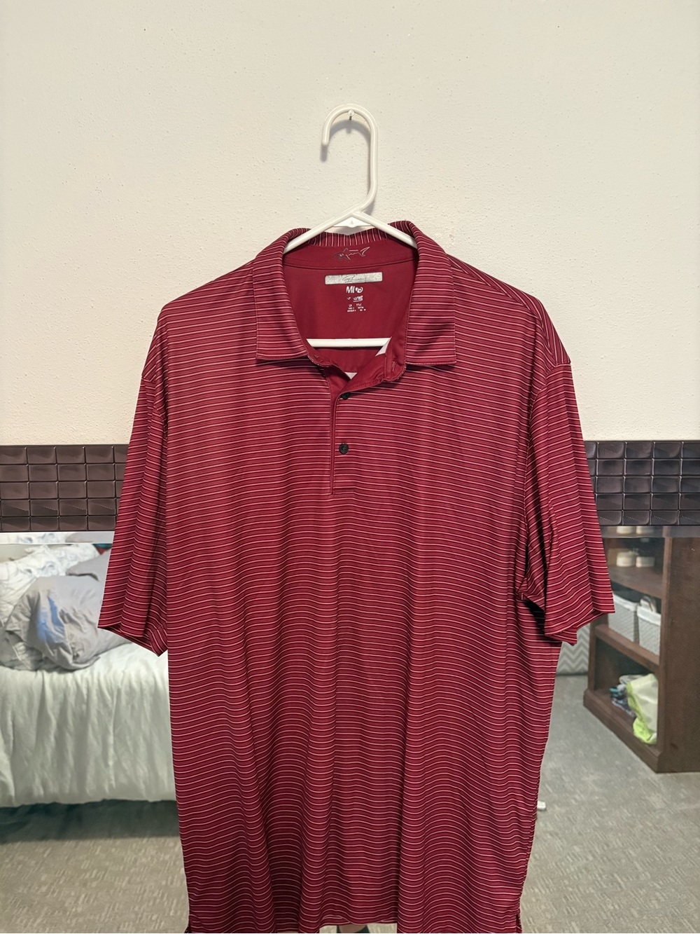Greg Norman Collection Men's Burgundy Thin-Striped Polo